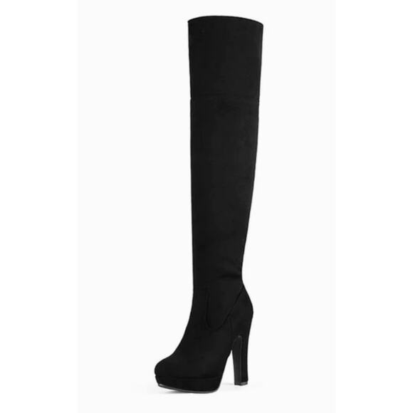 H & M Thigh High Platform Boots Stretch Faux Suede Black 10 - Picture 8 of 16